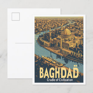 Baghdad Iraq Vintage Art Travel Illustration Postcard