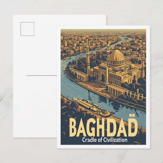 Baghdad Iraq Vintage Art Travel Illustration Postcard (Front/Back)