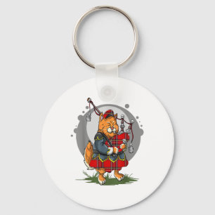 Bagpipe Cat Playing Bagpipes Scottish Music Kitten Keychain