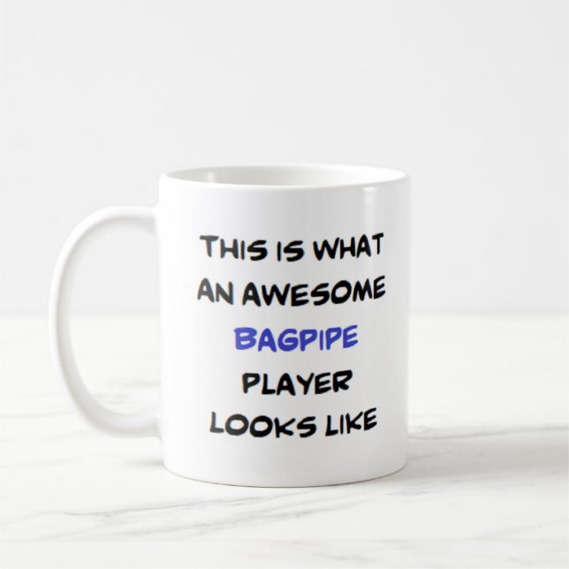 bagpipe player, awesome coffee mug (Left)