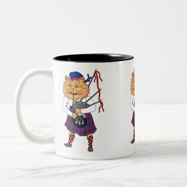 Bagpipe Playing Cat Scottish Two-Tone Coffee Mug (Left)