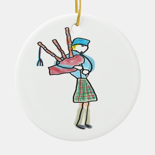 Bagpipe Playing Ceramic Ornament (Front)