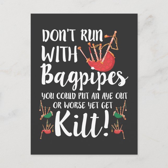Bagpipe Quote Kilt Music Scotland Bagpiping Humour Postcard (Front)