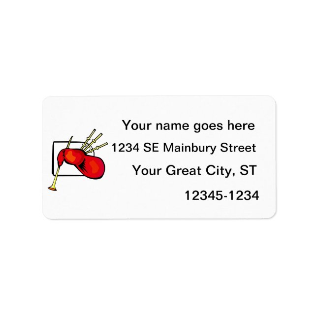 Bagpipe, red and brown graphic image design label (Front)