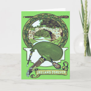 Bagpipe Shillelagh Shamrock Stone Bridge Card