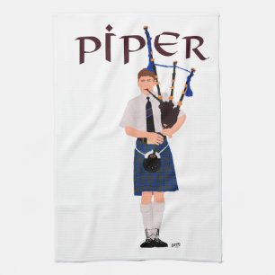 Bagpiper - Blue Kilt Kitchen Towel
