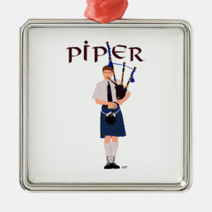 Bagpiper - Blue Kilt Metal Ornament