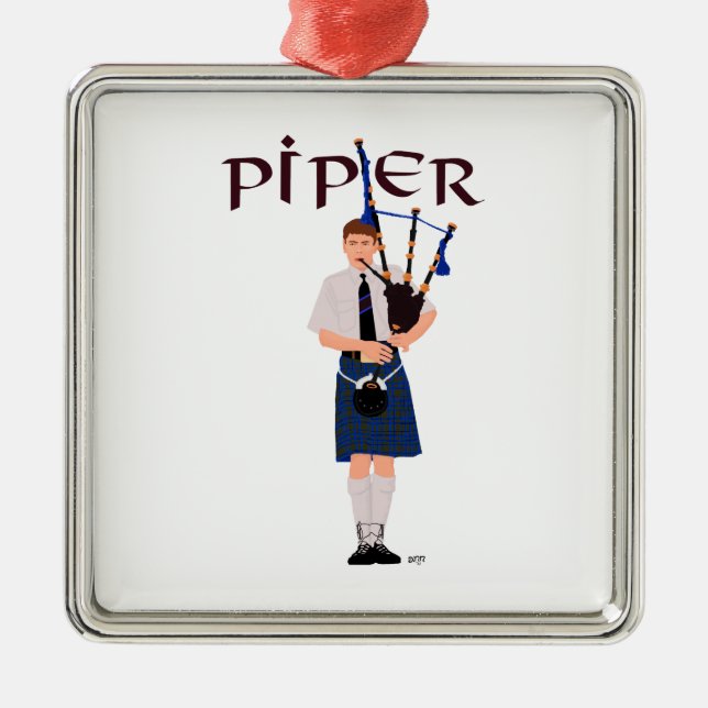 Bagpiper - Blue Kilt Metal Ornament (Front)