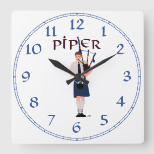 Bagpiper - Blue Kilt Square Wall Clock