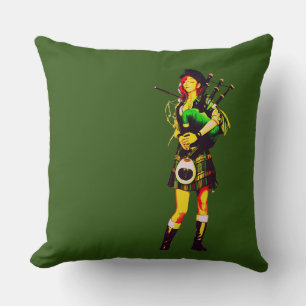 Bagpiper Girl Throw Pillow