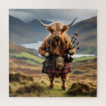 Bagpiper Highland Cow,  Jigsaw Puzzle<br><div class="desc">Pictured Dressed In A Kilt And Jacket In The Highlands Of Scotland,  A Highland Cow Is  Holding A Set Of Bagpipes. If You Would Like This Image In Black And White Go To Customize,  Find The Filters Right Side In Designer,  Then Click Black White Filter,  Happy Designing.</div>