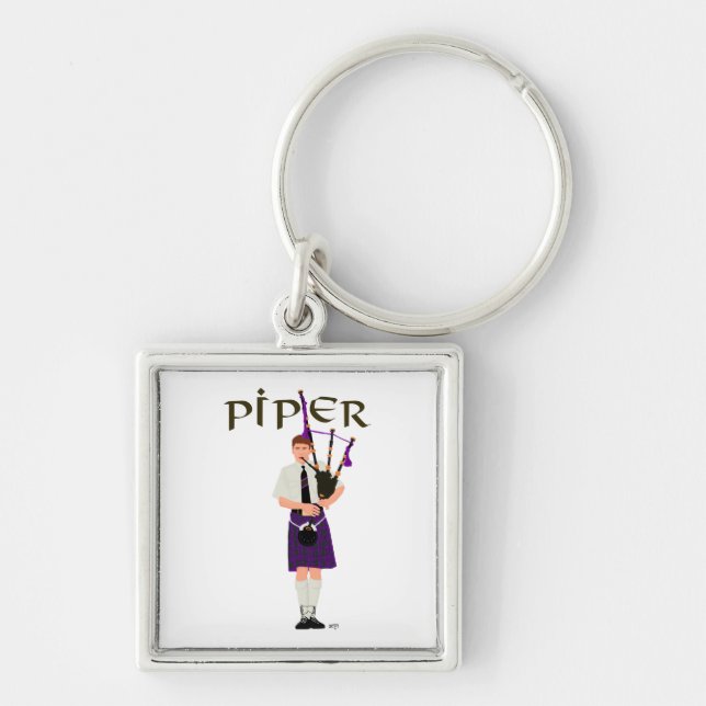 Bagpiper - Purple Kilt Keychain (Front)