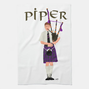 Bagpiper - Purple Kilt Kitchen Towel