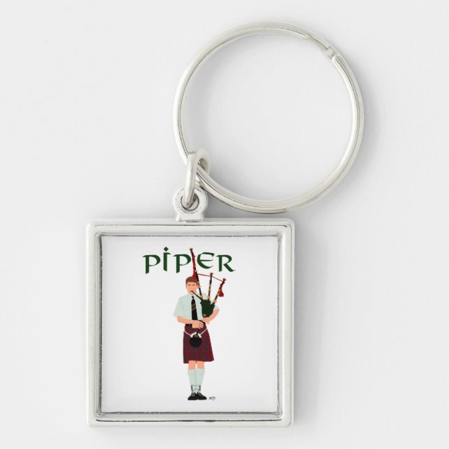 Bagpiper - Red Kilt Keychain (Front)
