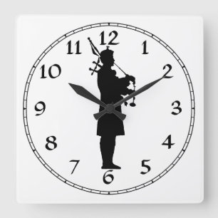 Bagpiper Silhouette  Square Wall Clock