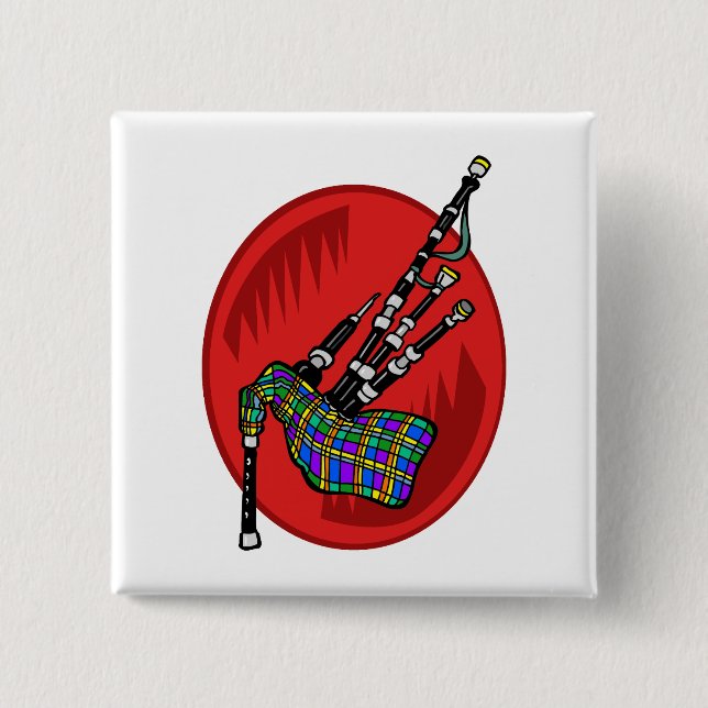 Bagpipes 2 Inch Square Button (Front)