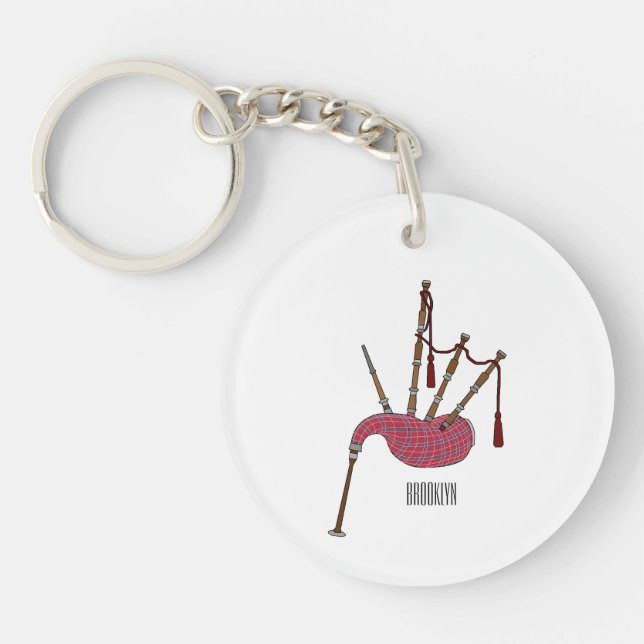 Bagpipes cartoon illustration  keychain (Front)