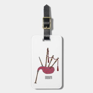 Bagpipes cartoon illustration luggage tag