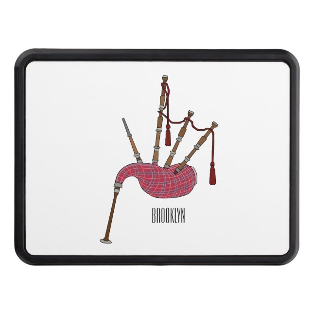 Bagpipes cartoon illustration  trailer hitch cover (Front)