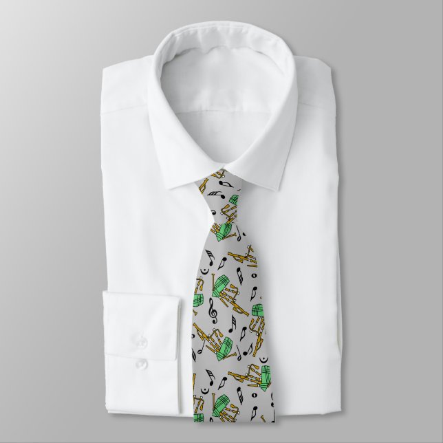 Bagpipes Music Note Pattern Tie (Tied)