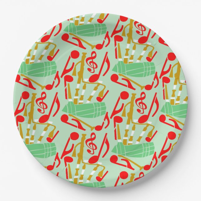 Bagpipes Music Notes Paper Plate (Front)