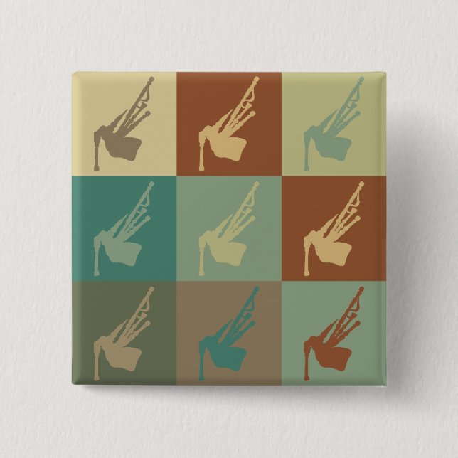 Bagpipes Pop Art 2 Inch Square Button (Front)