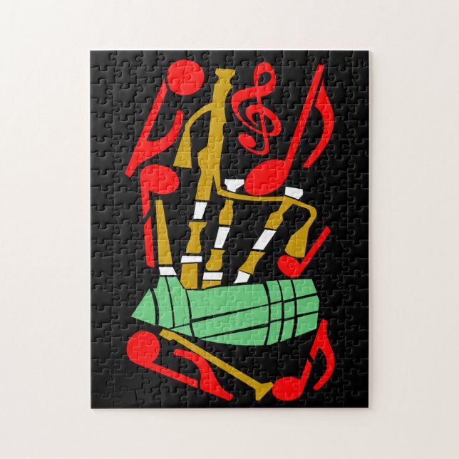 Bagpipes Red Music Notes Jigsaw Puzzle (Vertical)