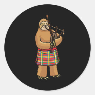 Bagpipes Scotland Sloth with Bag Pipes Classic Round Sticker