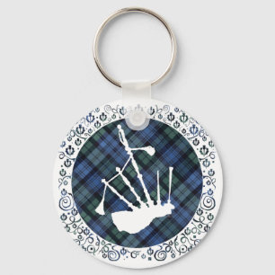 Bagpipes Silhouette on Tartan Keychain