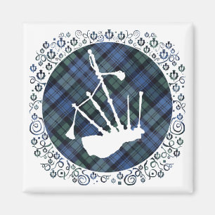 Bagpipes Silhouette on Tartan Magnet