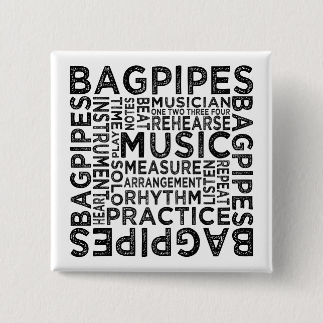Bagpipes Typography 2 Inch Square Button (Front)