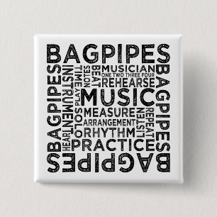 Bagpipes Typography 2 Inch Square Button