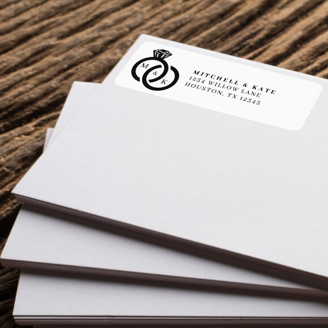 Bague de mariage monogramme diamant blanc et noir (White & Black Diamond Ring Monogram Wedding Label)