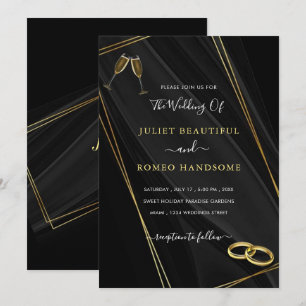 Bagues de Faire-part de mariage noires et d'or Cha