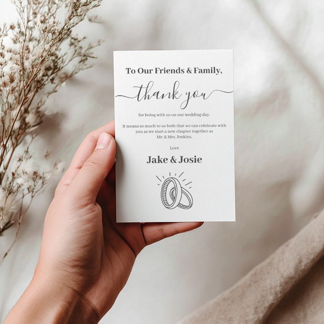 Bagues mariages amusantes merci Carte Table (Wedding rings illustration simple black and white thank you card)