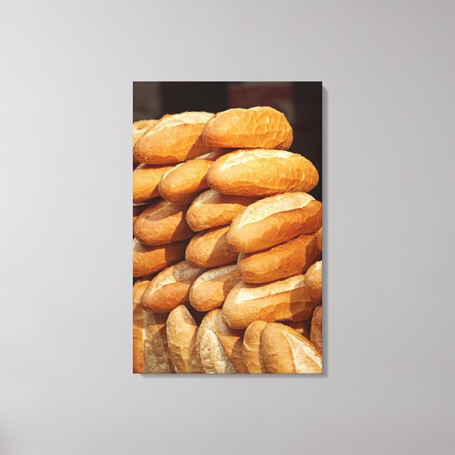 Baguette, bread, for sale in street by hawker. canvas print (Front)