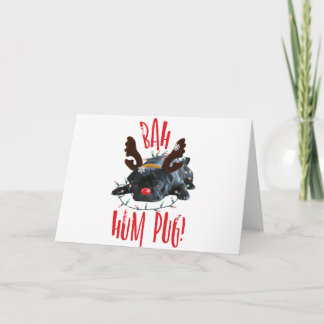 Bah Hum Pug Black Pug Christmas Reindeer Holiday Card