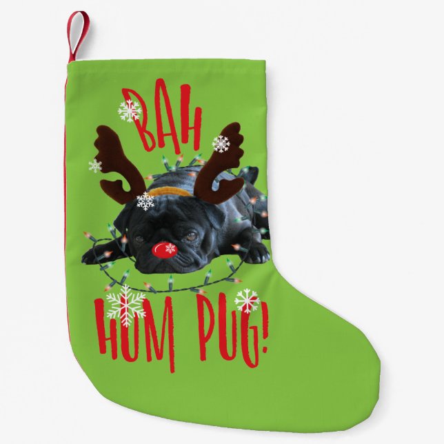 Bah Hum Pug! Black Pug Lovers Christmas Stocking (Front)