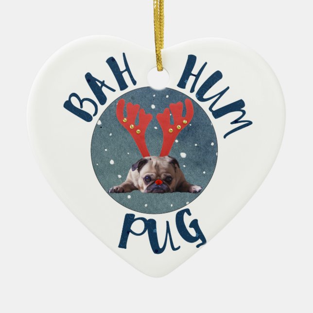 Bah Hum Pug Christmas Collection Ceramic Ornament (Front)