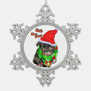 Bah Hum Pug Christmas Snowflake Pewter Christmas Ornament