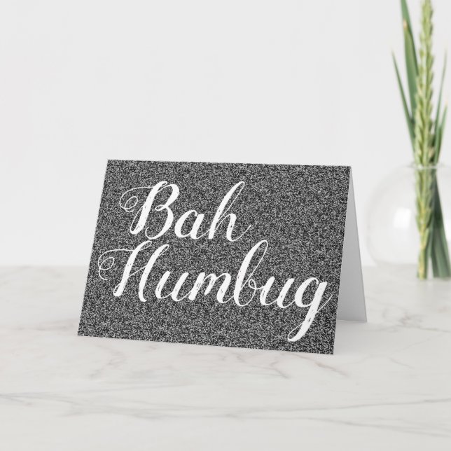 Bah Humbug Black Faux Glitter Christmas Card (Front)