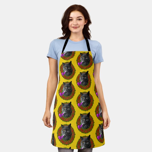 Bah Humbug Cat All-Over Print Apron (Worn)