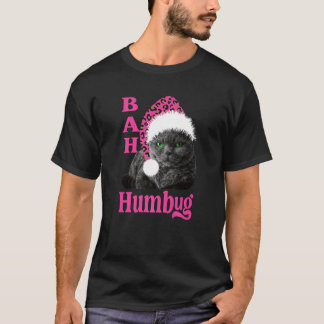 Bah Humbug Cat Leopard Print Santa Hat Christmas H T-Shirt