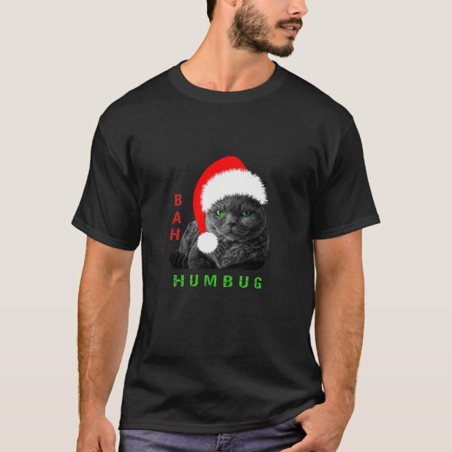 Bah Humbug Christmas Cat T-Shirt (Front)