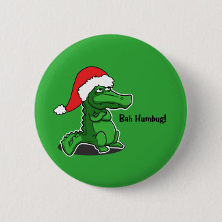Bah Humbug! Fun, Alligator with Santa hat 2 Inch Round Button