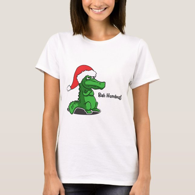 Bah Humbug! Fun, Alligator with Santa hat T-Shirt (Front)