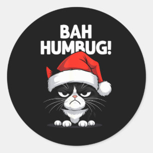 Bah Humbug Funny Bad Cat Christmas Hater Cat Lover Classic Round Sticker