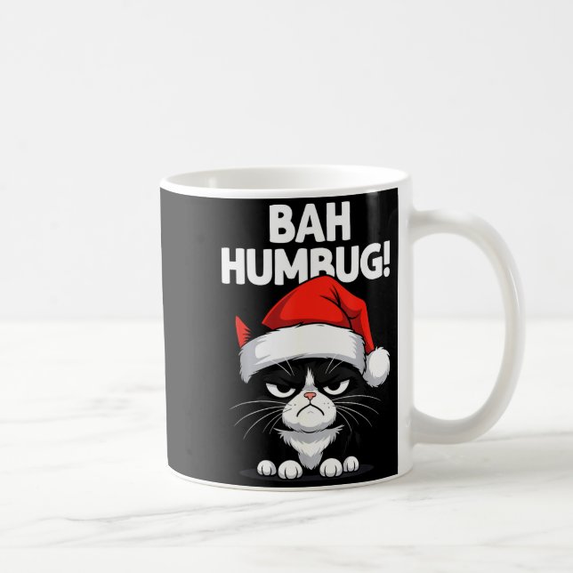 Bah Humbug Funny Bad Cat Christmas Hater Cat Lover Coffee Mug (Right)