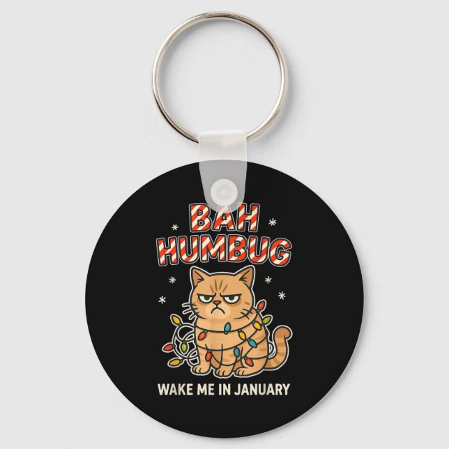Bah Humbug Funny Bad Cat Christmas Hater Kitten Lo Keychain (Front)