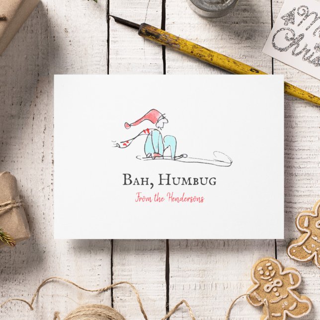 Bah Humbug Funny Victorian Scrooge Christmas Holiday Card (This funny Dickens Christmas card features my own elf drawing and Victorian typography.)